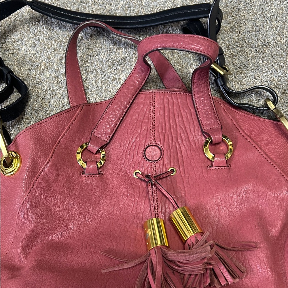 orYANY Pink Leather Shoulder Bag with Gold Accents